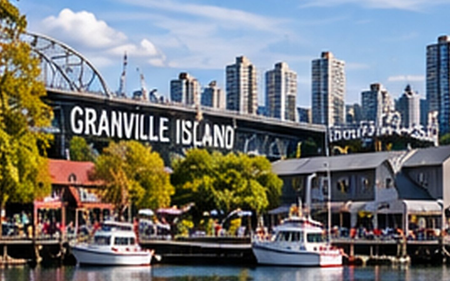 Granville Island waterfront market district in Vancouver