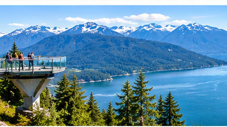 Travellers overlooking Howe Sound on the Sea-to-Sky corridor