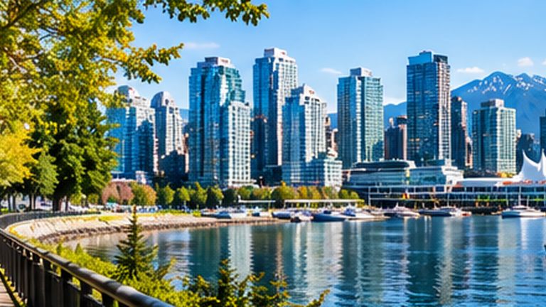 Vancouver waterfront and skyline with mountains beyond