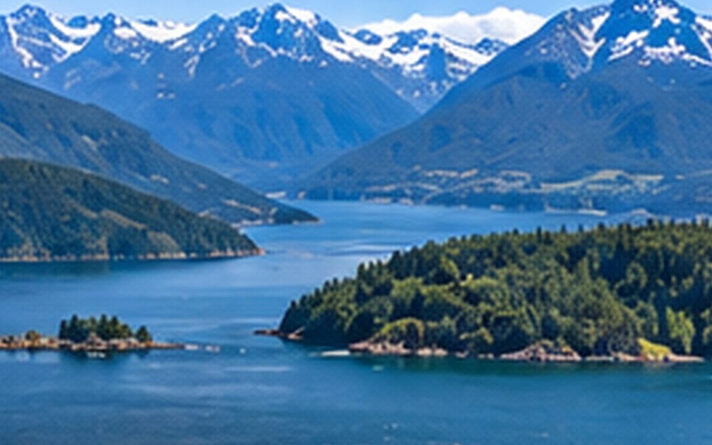 Howe Sound and the coastal mountains along the Vancouver-to-Whistler route